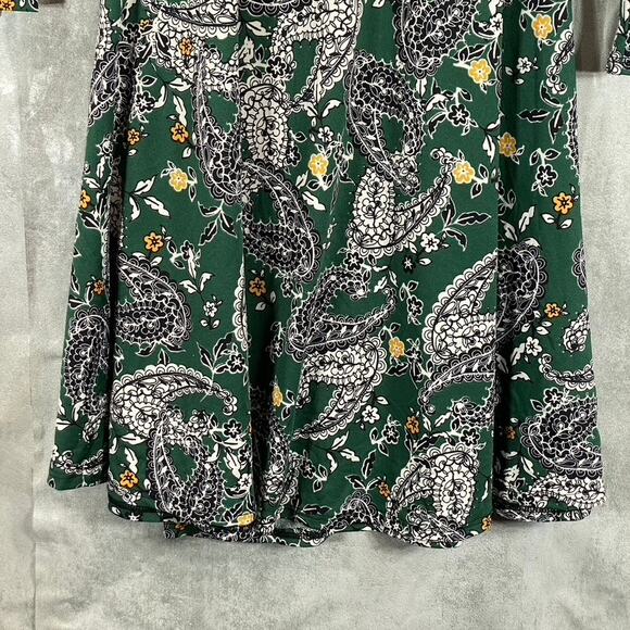 24SEVEN Comfort Apparel Women's Green Paisley-Print Scoop-Neck Long-Sleeve Dress - Picture 7 of 12